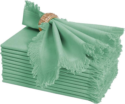 Bedding Craft Cotton Cloth Dinner Napkins Set of 12 – 18x18 Bird Egg Gray (Sea Green) with Fringed Corners – Machine Washable Fabric Napkins for Weddings, Parties & Everyday Dining
