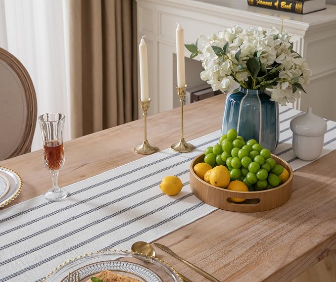 Caflife Boho Table Runner 90 Inchs Long Grey and Beige, Cotton and Linen Woven - Image 3