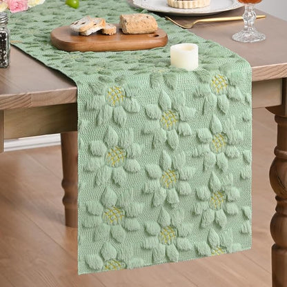 Artoid Mode Green Soft Plush Faux Fur Jacquard Embroidery Sunflower Spring by ArtoidMode