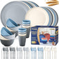 Wheat Straw Dinnerware Sets, 64-Piece Plates and Bowls Sets by HOMMALY