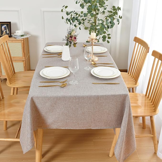 JIUZHEN Faux Linen Farmhouse Tablecloth Rectangular, Wrinkle Stain Resistant Table Cloth Rectangle Table Cover for Kitchen Dining, Holiday Party Dinner, Stone, 54 x 108 Inch