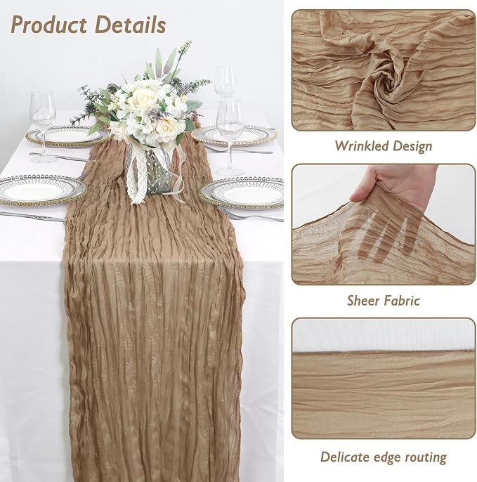 12 Pack Nude Cheesecloth Table Runner 120 Inch Boho Wedding Decor | Cheesecloth - Image 3