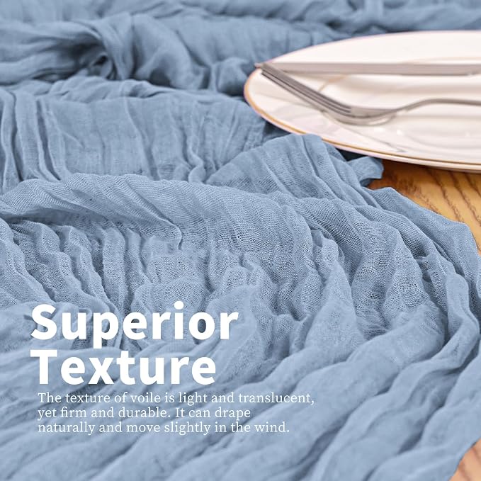 4 Pack Dusty Blue Table Runner 17 x 108inch Cheesecloth Table Runner Boho Gauze - Image 2