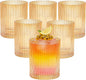 14 oz Ribbed Drinking Glasses Set of 6, High Clear Vintage Iced Coffee Cups by XKXKKE
