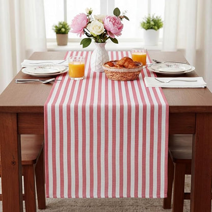 6 Pcs Pink and White Stripe Table Runner, 13 x 72 Inch | Linen Kitchen Dining - Image 5