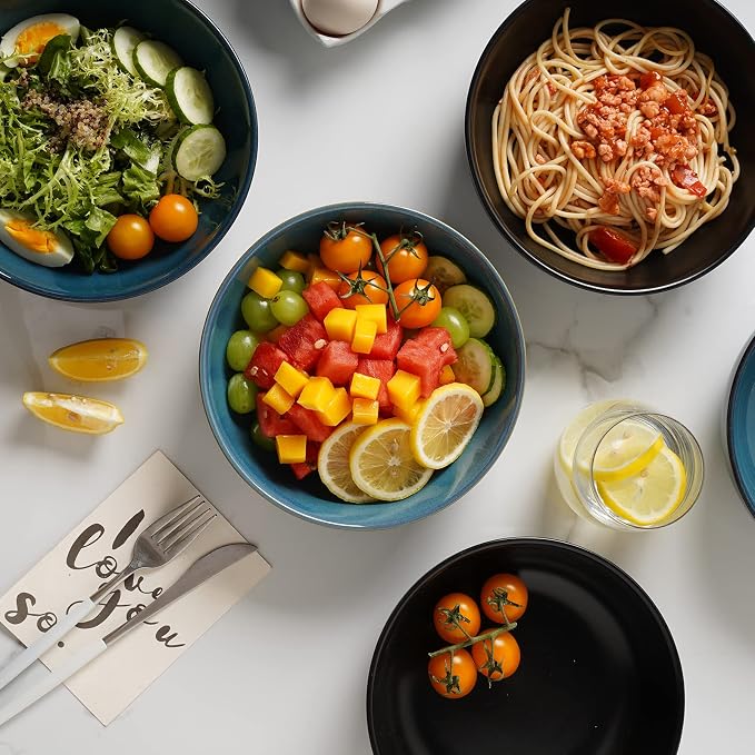 Selamica Ceramic Pasta Bowls Set of 4, Stackable Serving Bowl, Microwave - Image 6