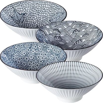 38 oz Japanese Ramen Bowls Set of 4, Large Pho Bowls, 8 Inch Ceramic Blue and by Unknown