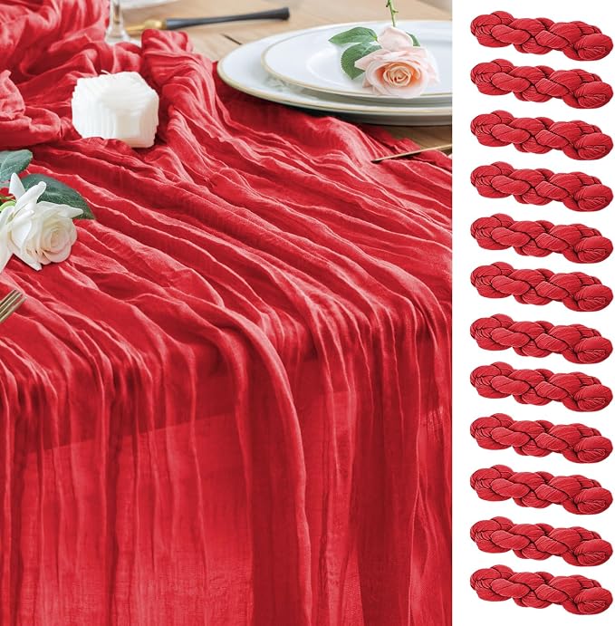 Cheesecloth Table Runner Red 10FT Boho Gauze Runner, 12 Pack | 120 Inch Cheese by Wokceer