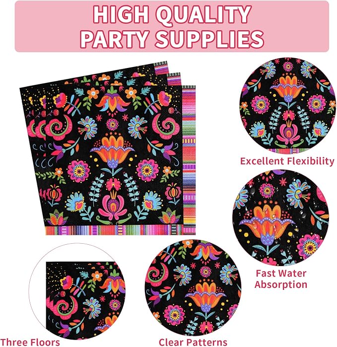 Grencian 200Pcs Mexican Fiesta Party Decorations, Serves 50 | Colorful Mexico - Image 6