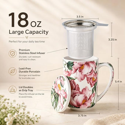 AmorArc Tea Cup With Infuser and Lid, 18oz Loose Leaf Tea Mug With Steeper | - Image 3
