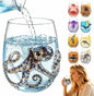 Blue Gold Octopus Artisanal Glassware, 3D Ocean Animal Tumbler | Handcrafted by Unknown