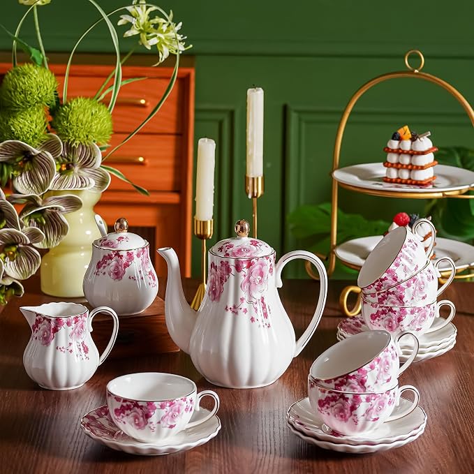 Pink Flowers Ceramic Tea Set，Tea Sets - Image 4