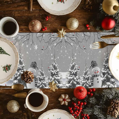 Christmas Snowman Table Runners 120 Inches Long, Cotton Linen Fabric Snowflake - Image 6