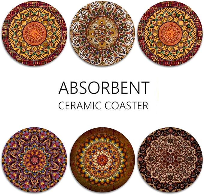 Coasters for Drinks, Ceramic Stone, Mandala Africa | Colorful Absorbent Round - Image 6
