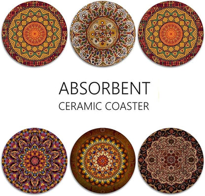 Coasters for Drinks, Ceramic Stone, Mandala Africa | Colorful Absorbent Round - Image 6