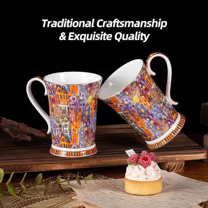 KAMMAK Bone China Coffee Mugs, 9.4oz Floral Tea Cups - Image 8