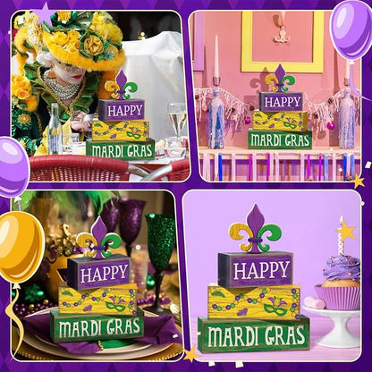 Moucuny 4 Pcs Mardi Gras Decorations Mardi Gras Wooden Sign Carnival Table - Image 3