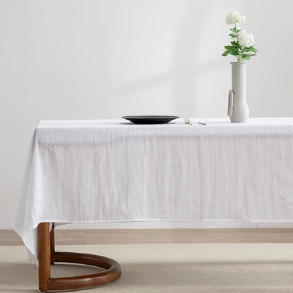 EVERLY 100% Pure Linen Rectangle Tablecloths 60x108 Inches for Dining,Buffet Parties,Picnic,Events,Weddings and Restaurants,Decorative Halloween,Thanksgiving Machine Washable Tablecloths-White