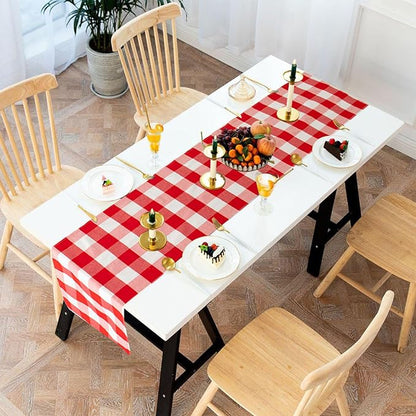 ShinyBeauty Red & White Buffalo Plaid Runners 120 inches Long Classic Farmhouse - Image 5