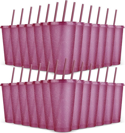 24 Pack Plastic Tumblers with Lids and Straws, Reusable Colorful Cups by LEIFEOSH