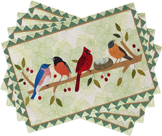 Seliem Spring Birds Tree Branches Placemats Set of 4 | Cardinal Bluebird by Seliem