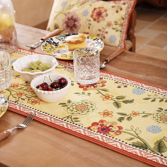 bilin gaier Designer French Linen Extra Long Table Runner, Floral Pattern - Image 4