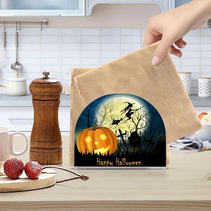 Napkin Holder Halloween Witch Pumpkin Crystal Clear Acrylic Napkin Holders, Paper Napkin Holder Dining Table Dispenser for Kitchen Restaurant Home Decor Bar Accessories