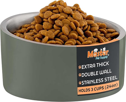 Master Pet Supply Stainless Steel Slanted Dog Cat Food Bowl - 24 oz Heavy Duty - Camo Patrol, Double Wall Insulated, Non-Slip Elevated Bowl for French Bulldogs Pugs Cats, Anti Rust Dishwasher Safe