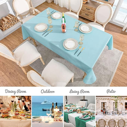 Rectangle Tablecloth Waterproof 60x84 inch Linen Textured Table Cloth Stain and Wrinkle Resistant Washable, Decorative Fabric Table Cover for Dining, Party and Camping, Aqua