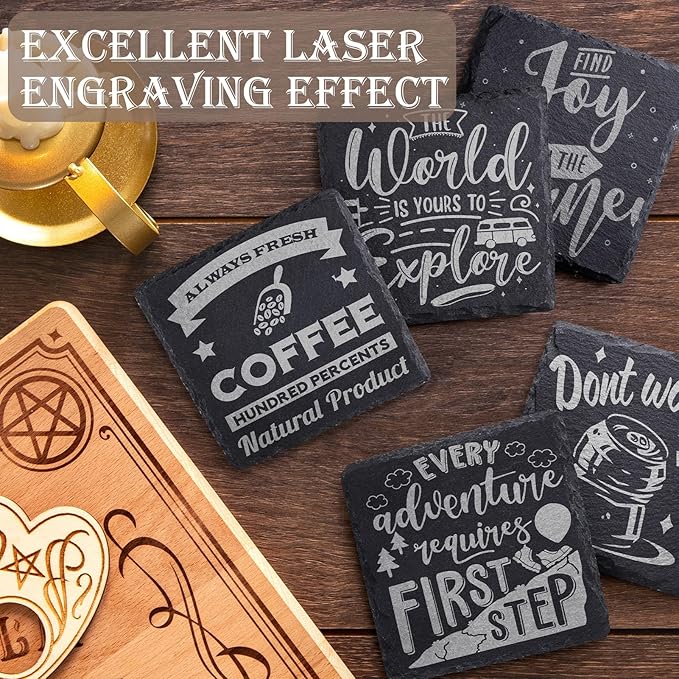 13 Pieces Slate Drink Coasters, GOH DODD 4 Inch Black Coasters Stone Coaster Set - Image 4