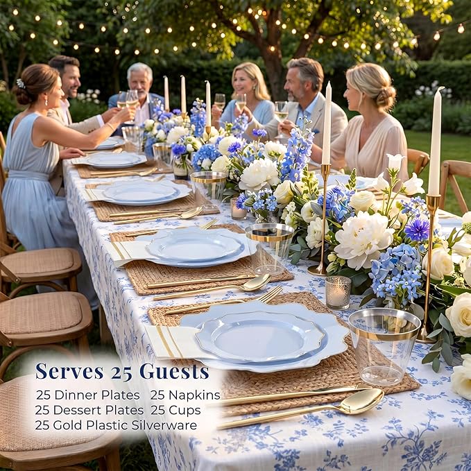 175Pcs Blue Plastic Plates - Image 2