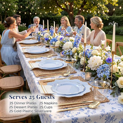 175Pcs Blue Plastic Plates - Image 2