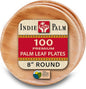 Indie Palm Disposable Palm Leaf Plates – 100 Pack 8 Inch Round – Heavy Duty, 100% Compostable & Biodegradable – Eco-Friendly Alternative to Plastic & Bamboo – Perfect for Parties & Events