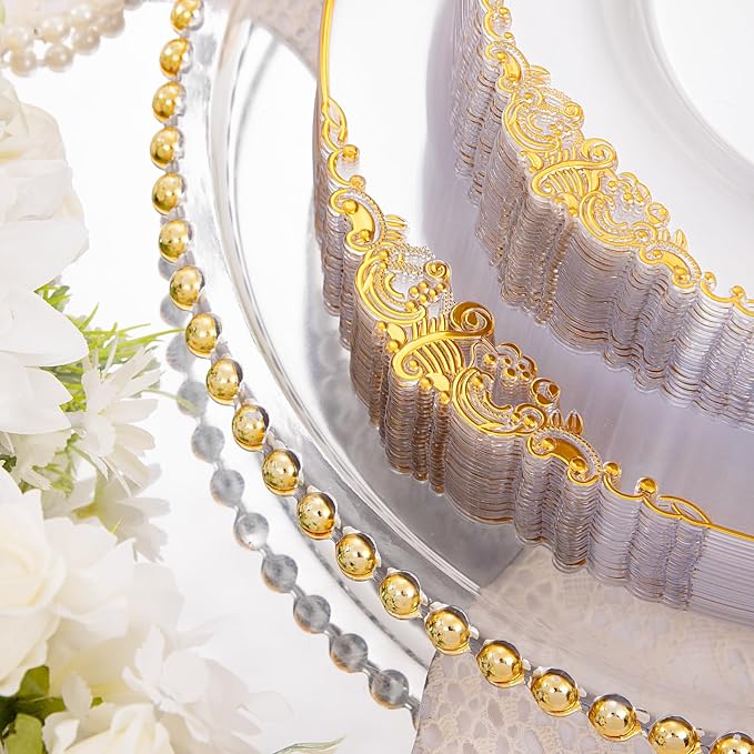 210 Pcs Clear Gold Plates for Party | Clear Party Plates Set for 30 Guests - Image 2
