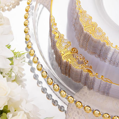 210 Pcs Clear Gold Plates for Party | Clear Party Plates Set for 30 Guests - Image 2
