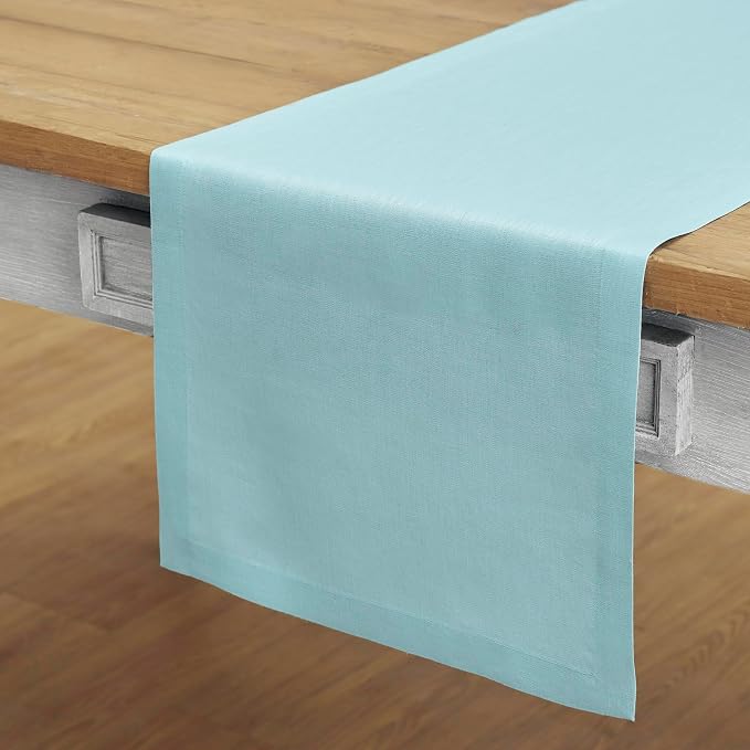 Solino Home 100% Pure Linen Table Runner Aqua Blue Long, Fete 14 x 108 in | - Image 2