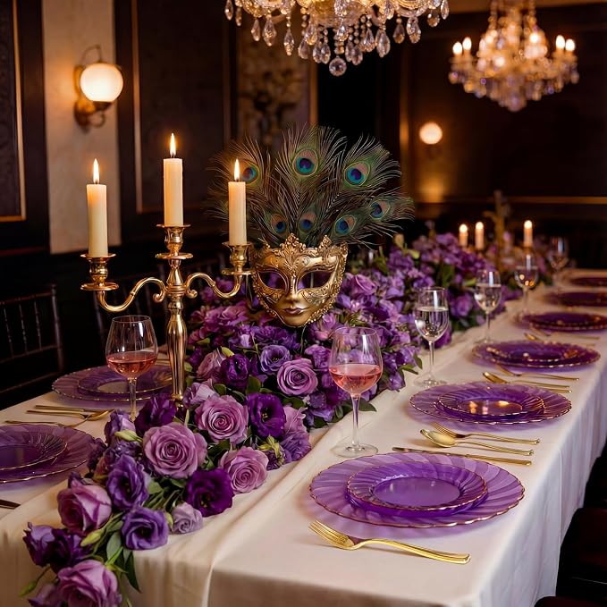YOUBET 125PCS Clear Purple Plastic Plates - Image 4