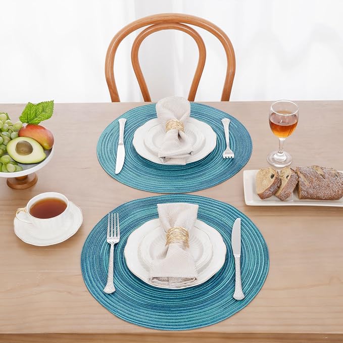 SHACOS 15 inch Round Placemats Set of 6 Variegated Multicolor Place Mats Cotton - Image 3