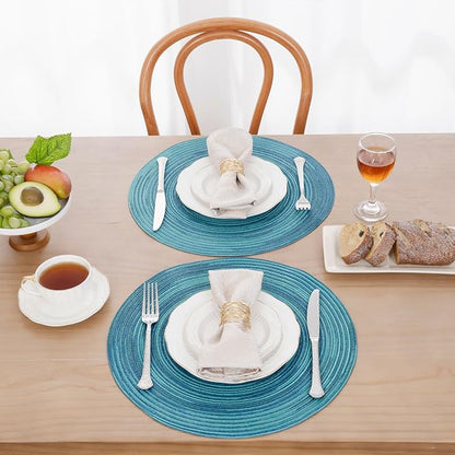 SHACOS 15 inch Round Placemats Set of 6 Variegated Multicolor Place Mats Cotton - Image 3
