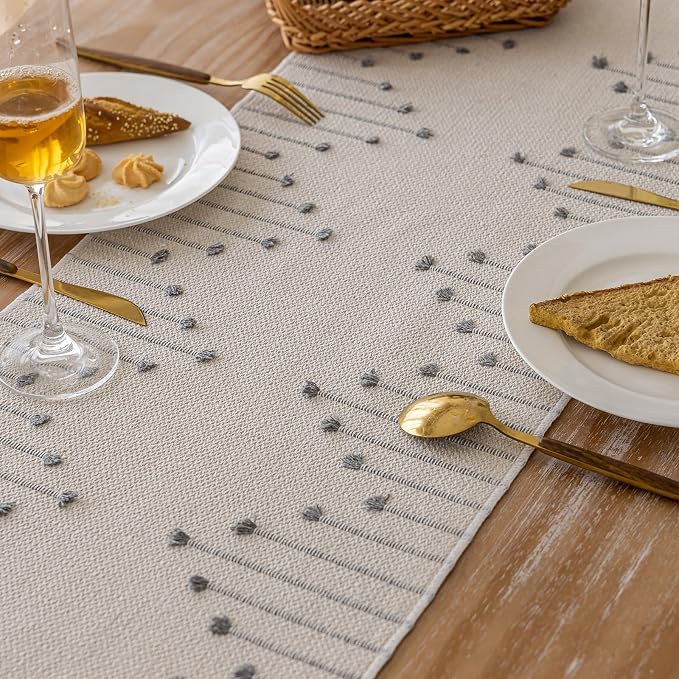 Joyfol Day Boho Table Runner, Farmhouse Stripe Cotton Table Runners - Image 4