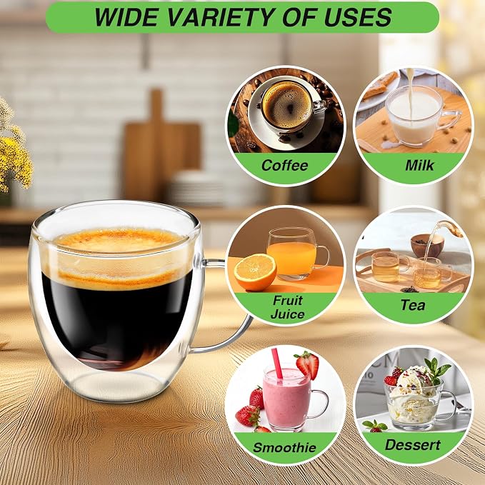 Espresso Cups Set of 4, 5oz Espresso Shot Glass Double Walled Coffee Cups | - Image 6