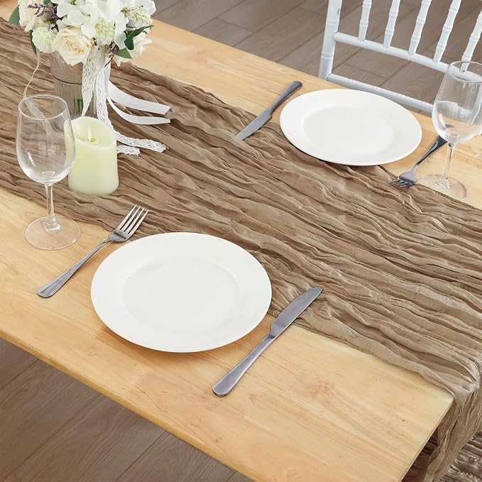 12 Pack Nude Cheesecloth Table Runner 120 Inch Boho Wedding Decor | Cheesecloth - Image 7