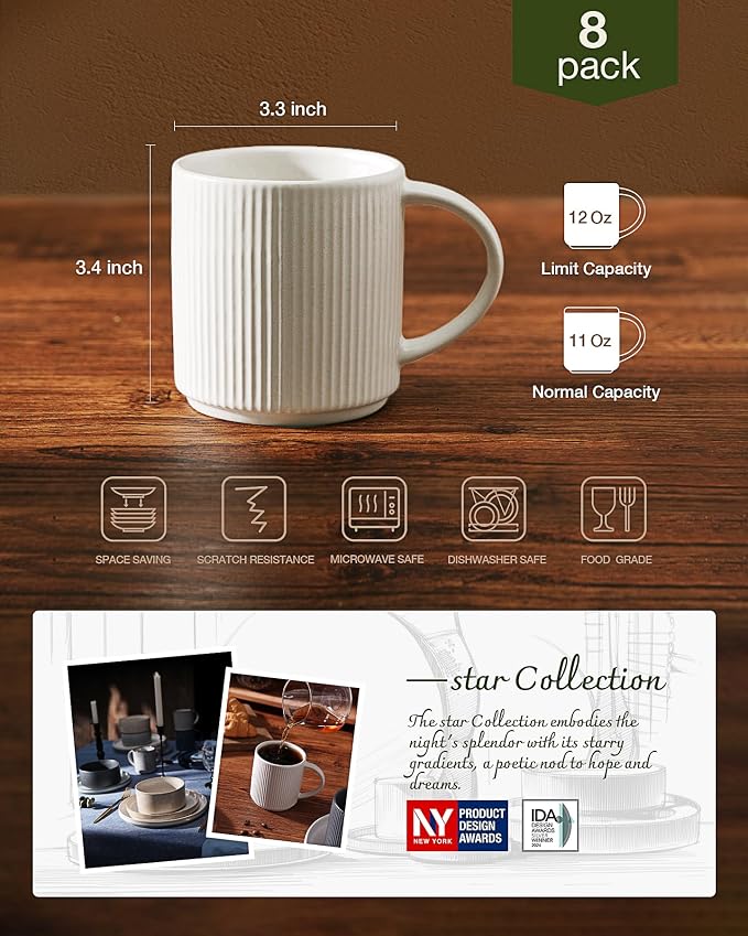 famiware Coffee Mug Set for 8, Star 12 oz Catering Mugs Cup Set - Image 3