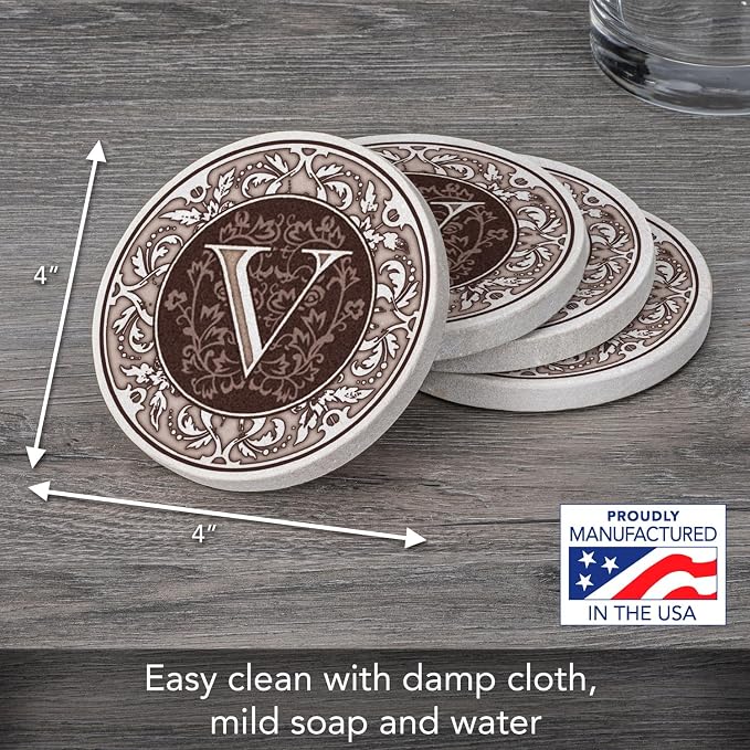 Thirstystone Monogram Round Natural Sandstone Coaster 4 Pack | 4" Diameter - Image 3