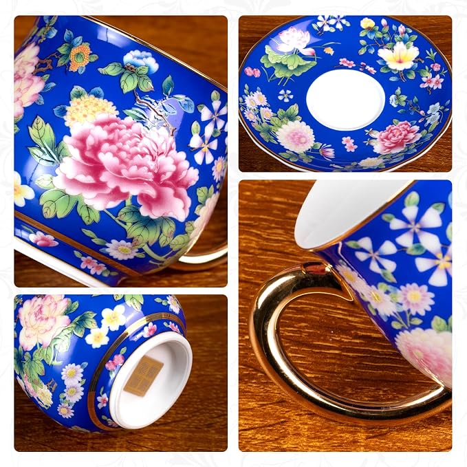 KAMMAK Tea Cup and Saucer, Ceramic Coffee Cups, 7.1 oz, Afternoon Tea and - Image 6