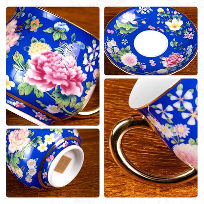 KAMMAK Tea Cup and Saucer, Ceramic Coffee Cups, 7.1 oz, Afternoon Tea and - Image 6