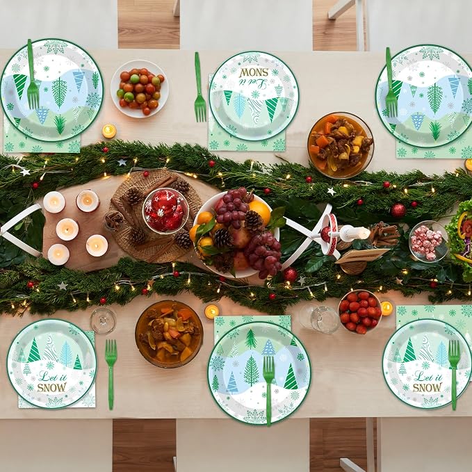 96Pcs Christmas Winter Forest Party Supplies Winter Wonderland Paper Plates and - Image 5