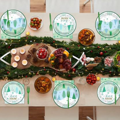 96Pcs Christmas Winter Forest Party Supplies Winter Wonderland Paper Plates and - Image 5