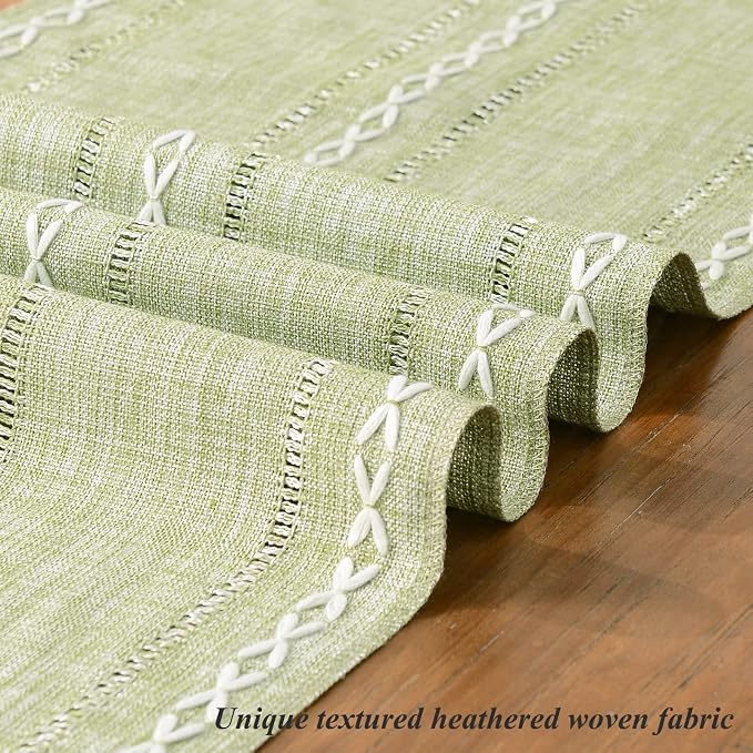 Wracra Rustic Linen Table Runner, Sage Green Table Runners 36 inches Long | - Image 3