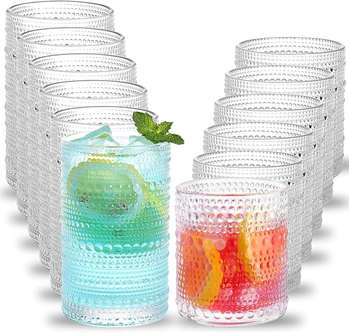 Hobnail Drinking Glasses Set of 12, Vintage Drinking Glasses, 12 oz Highball by TAJZYX